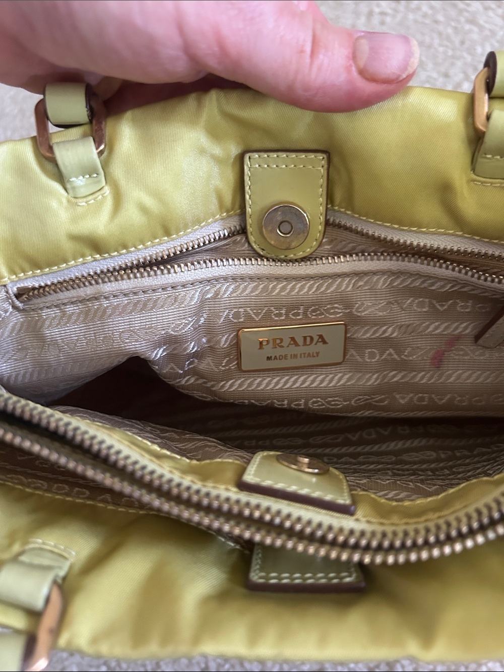 PRADA Nylon Tessuto Ochre City Tote With Leather Handles - Picture 9 of 12